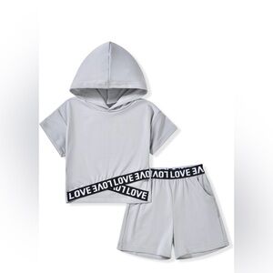 Gray Hoodie and Shorts Set with Love Band